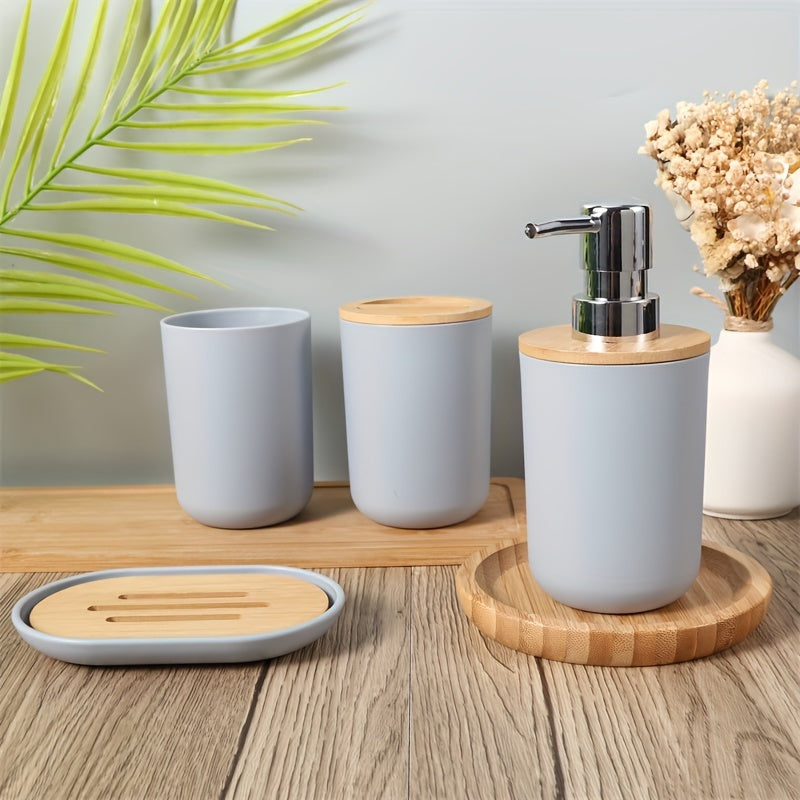 Badaccessoarer Set med Bambulock – 4-delars Set för Badrumsinredning