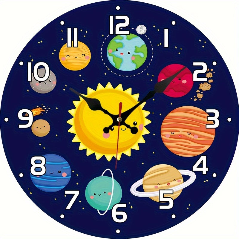 CosmicTime - Stilla Solsystem Väggklocka, Rund Dekorativ Tidsmätare