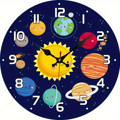 CosmicTime - Stilla Solsystem Väggklocka, Rund Dekorativ Tidsmätare