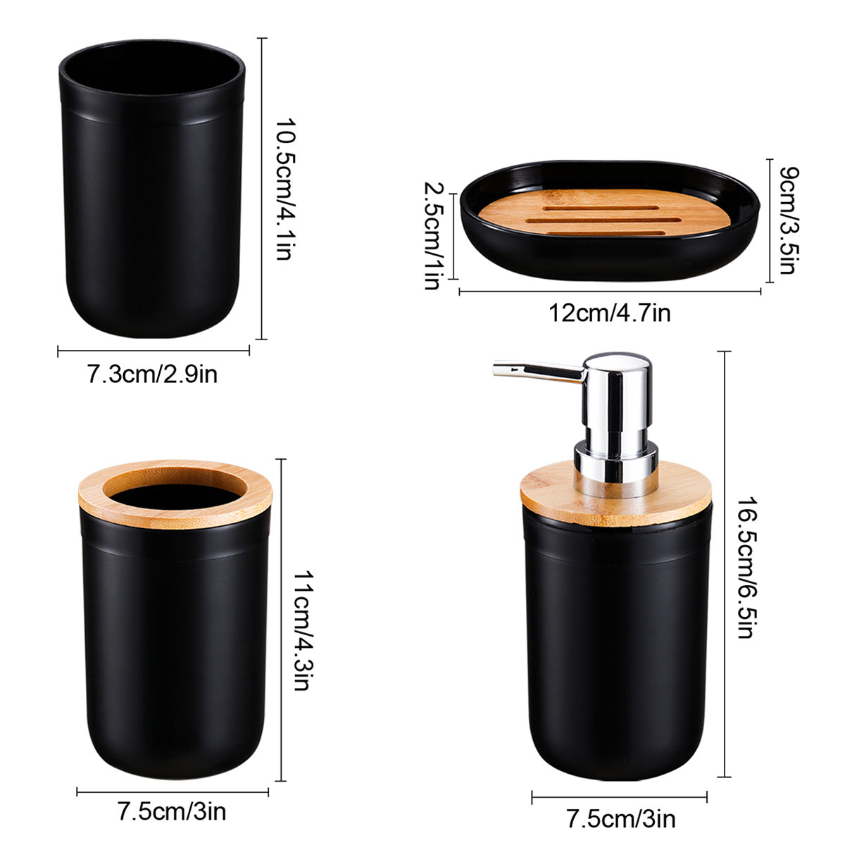 Badaccessoarer Set med Bambulock – 4-delars Set för Badrumsinredning