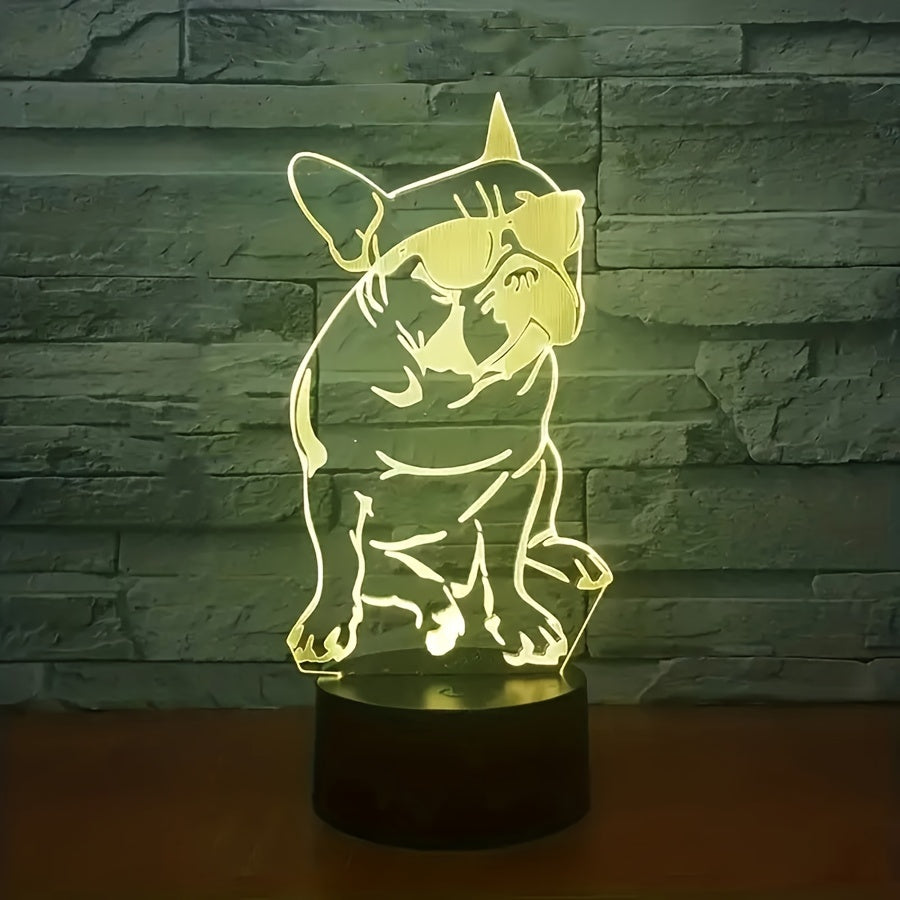 DecoBulldog - 3D Fransk Bulldog Nattlampa med 16 Färger