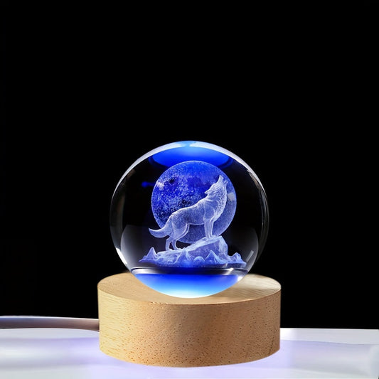 WolfLamp - 3D Snygg Wolf Glas Snöglob USB Nattlampa