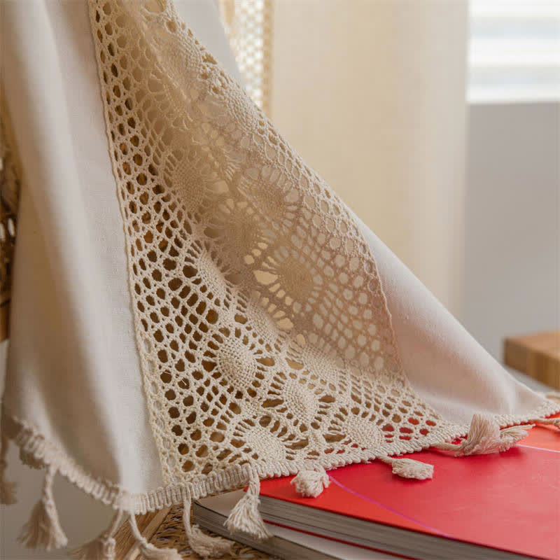 Beige Hålig Ut Ljusfilter Fringed Gardin