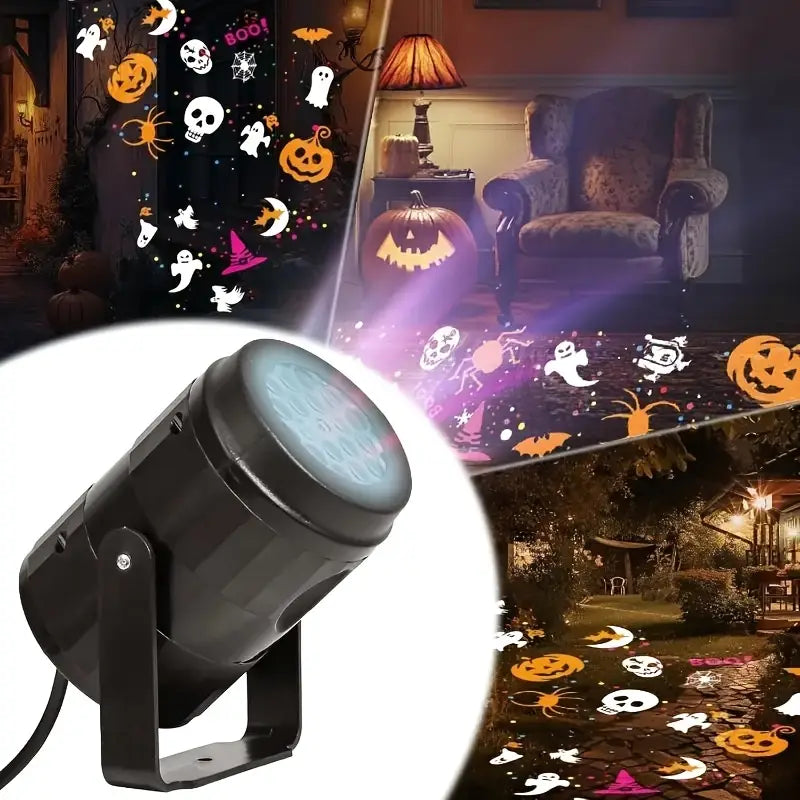 Halloween USB Projektor Lampa – LED Dekoration med Pumpa, Spindel &amp; Fladdermusmotiv