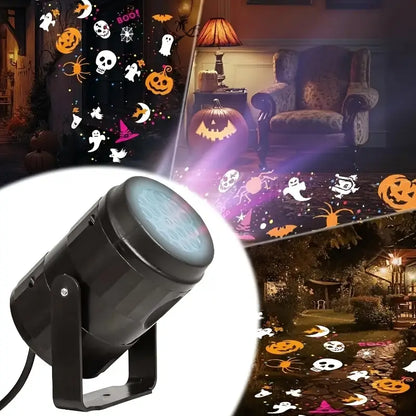 Halloween USB Projektor Lampa – LED Dekoration med Pumpa, Spindel &amp; Fladdermusmotiv