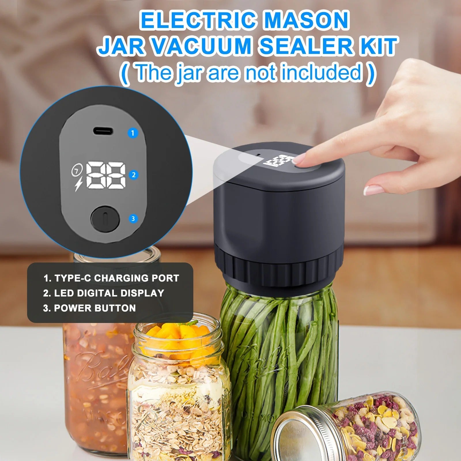Premium Elektrisk Mason Jar Vakuumförseglare Kit