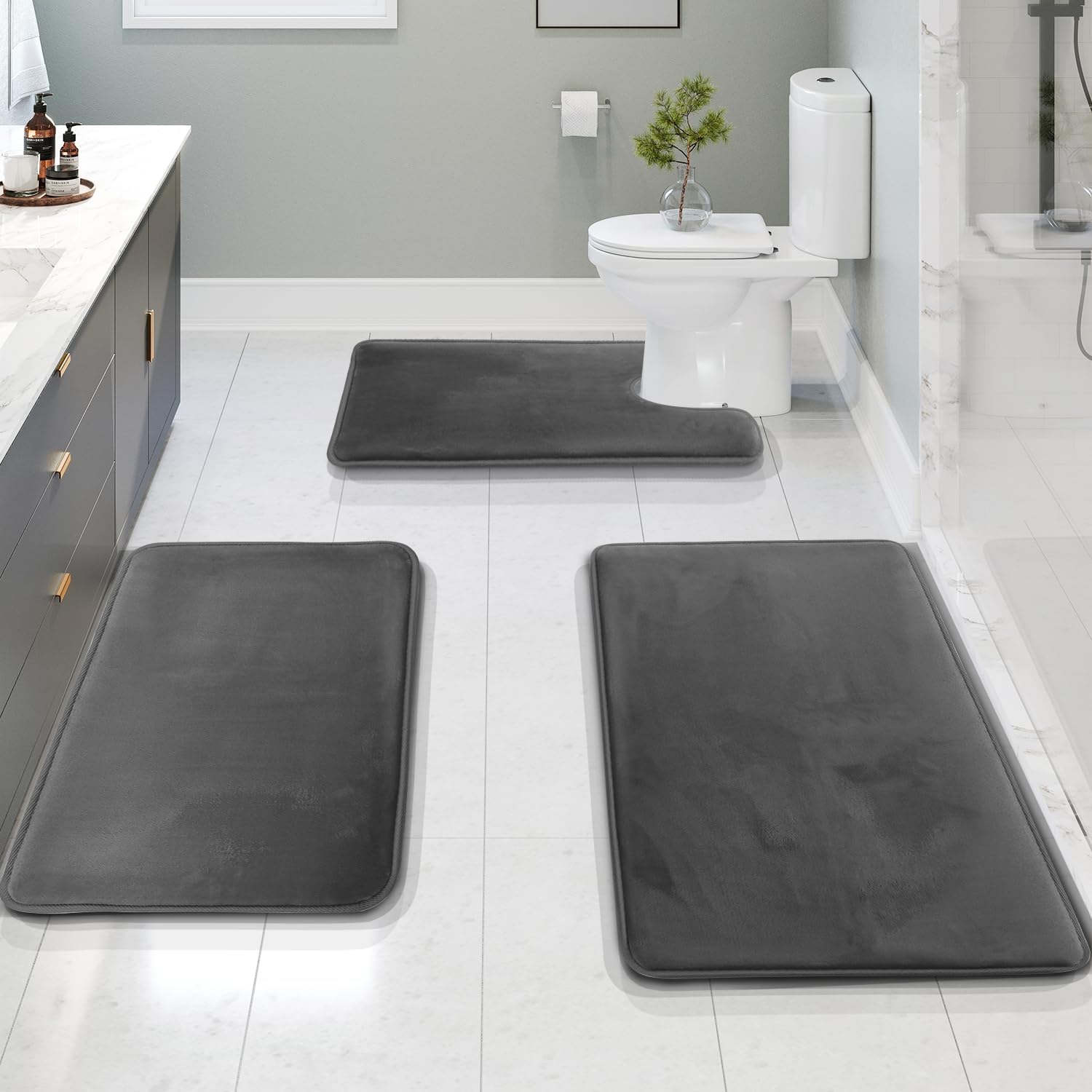 Ultra Soft Velvet Memory Foam Badmattsätt – 3PCS Lyxiga Badrumsmattor