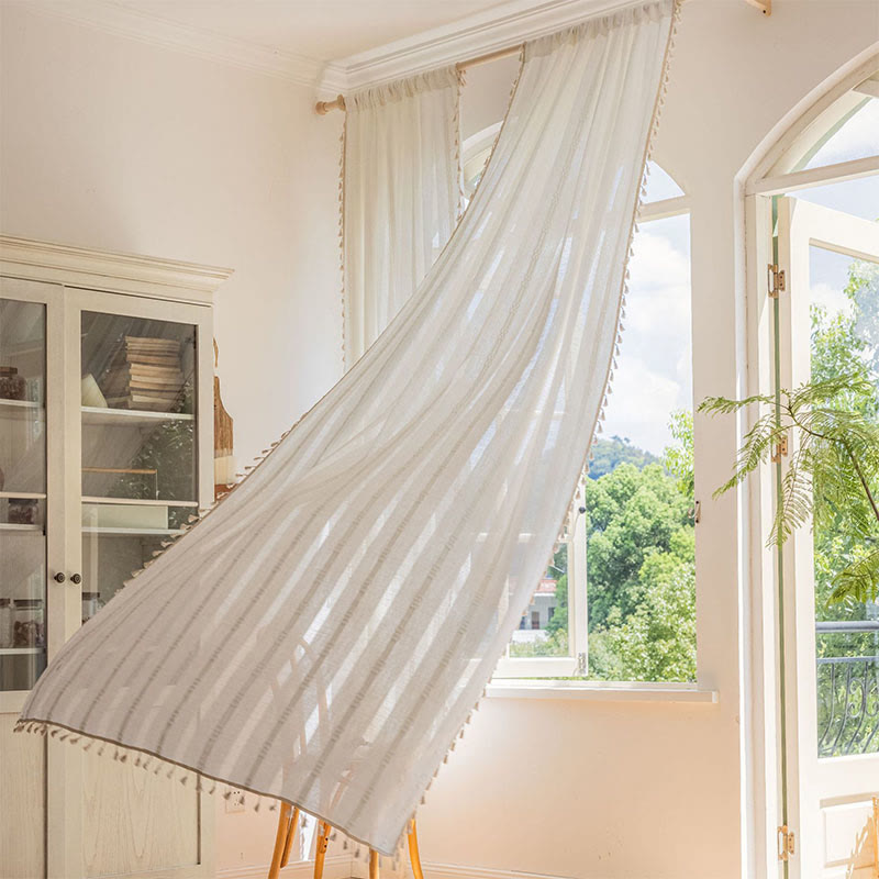 Randig Semi-Svart utelämning Gardin Hålig Tassel Draperier