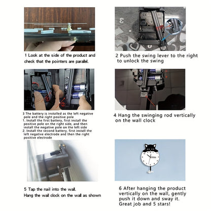 Purrfect Time Stilig Svängande Katt Väggeklocka Modern Design