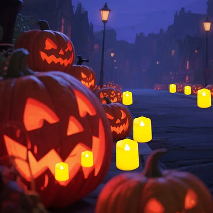 Halloween &amp; Jul LED Teeljus Set – 24 flamefria ljus med glitter &amp; varmt ljus