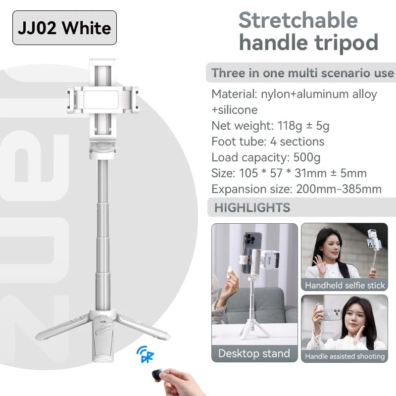 Bluetooth Selfie Stick med Stativ – 4-sektions Förlängningsbar Rotera Handtag för Stabila Skott