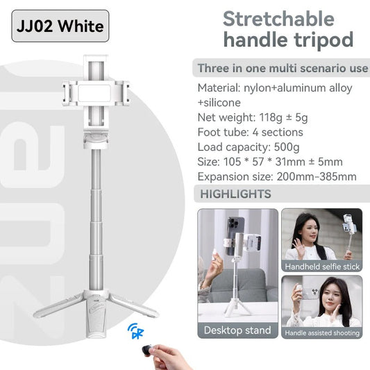 Bluetooth Selfie Stick med Stativ – 4-sektions Förlängningsbar Rotera Handtag för Stabila Skott