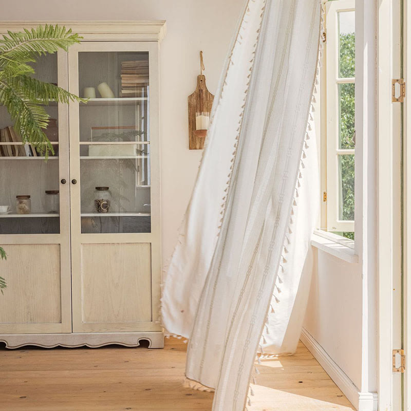 Randig Semi-Svart utelämning Gardin Hålig Tassel Draperier