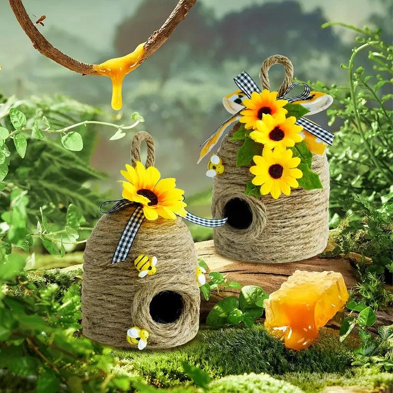 Carvallo Hänge-Binhus | Av naturhampa med solrosdekoration | För trädgård, terrass & vårdekoration | Utan ström