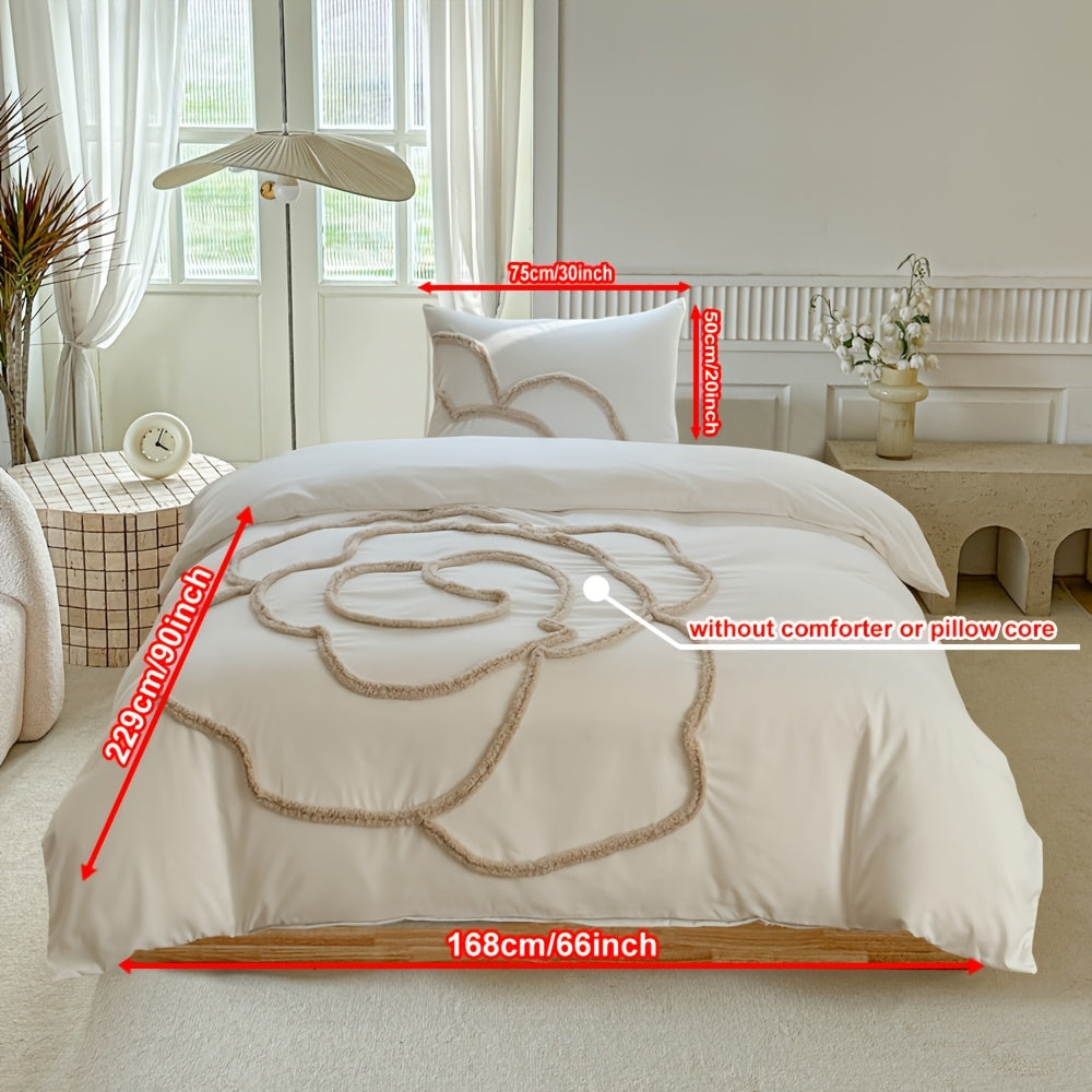 Tufted Sängkläder Set – Sängöverkast och Kuddeöverdrag med Stort Blommönster