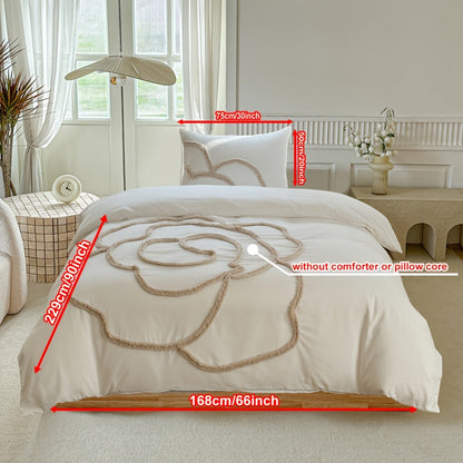 Tufted Sängkläder Set – Sängöverkast och Kuddeöverdrag med Stort Blommönster