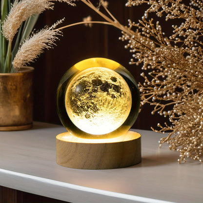 MoonCrystal - Mån Kristall Bollampa med Träbas