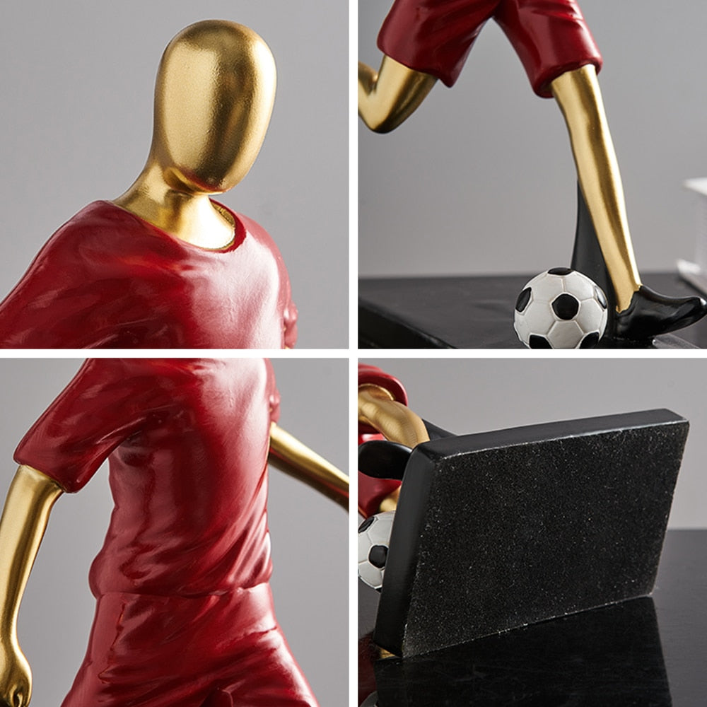 Abstract fotbollsspelare figur i unik heminredning och konstnärlighet