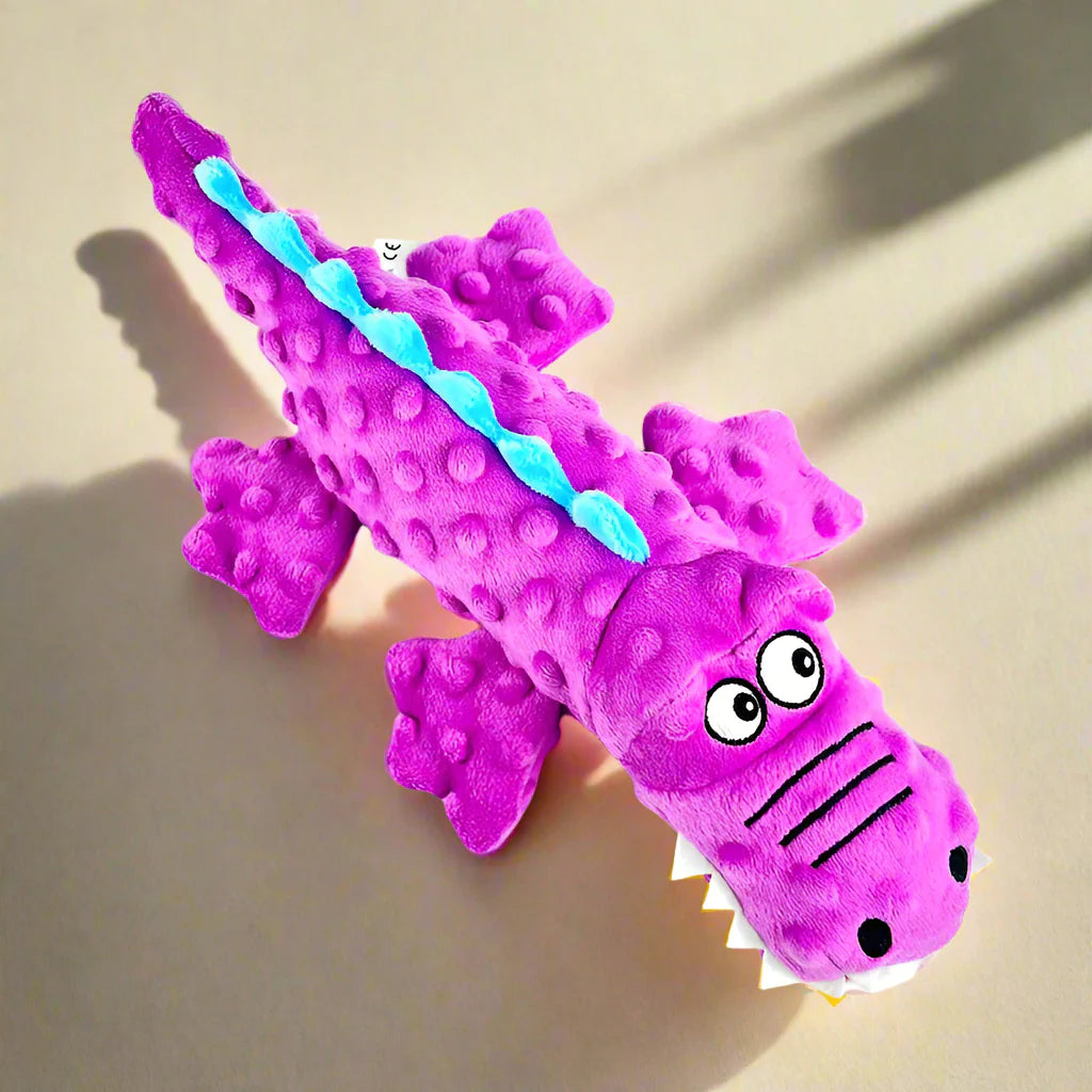 Pawellure Indestructible Squeaky Dog Toy – Tuff Krokodil Plush för Aggressiva Tuggar