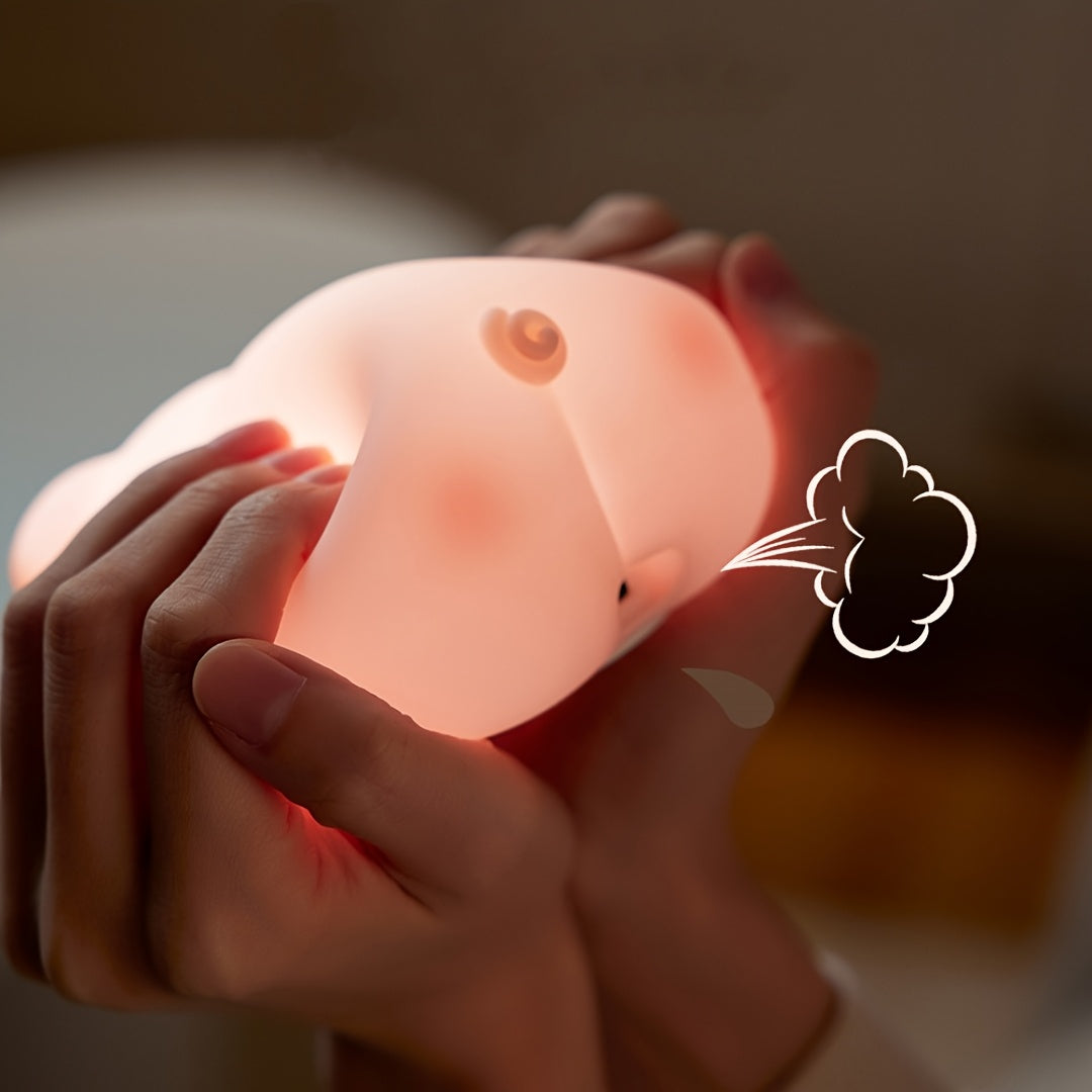 PiggyGlow - Söt Silikon Nattlampa, USB Uppladdningsbar, Perfekt Present