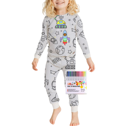 Barn Färg-i-bomull Pyjamas Set