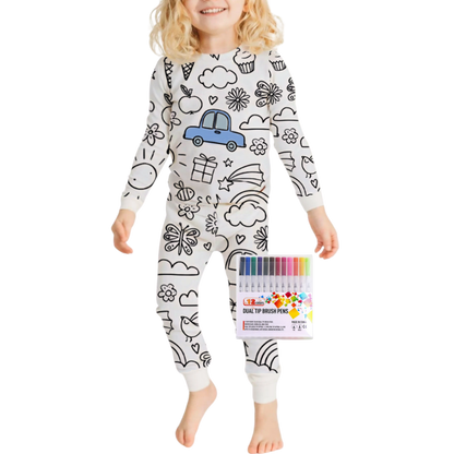 Barn Färg-i-bomull Pyjamas Set