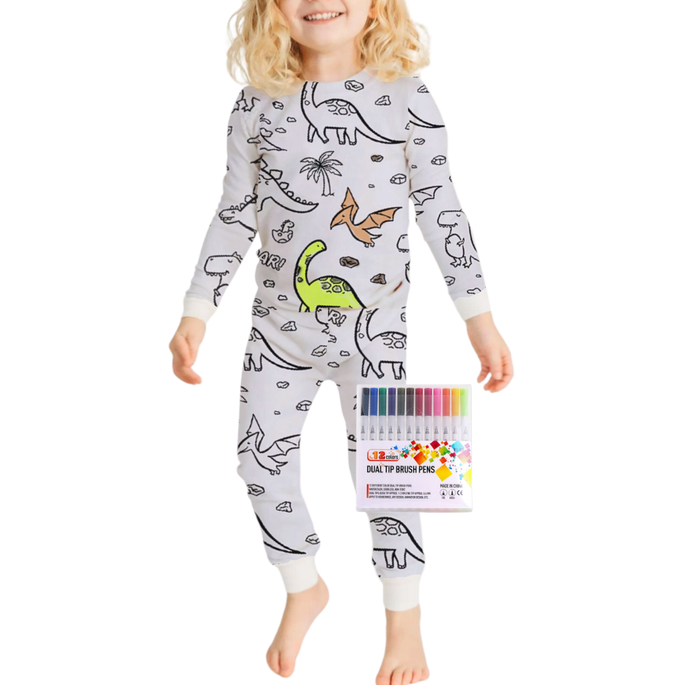Barn Färg-i-bomull Pyjamas Set