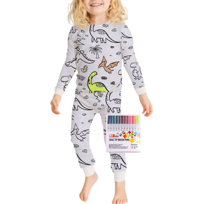Barn Färg-i-bomull Pyjamas Set