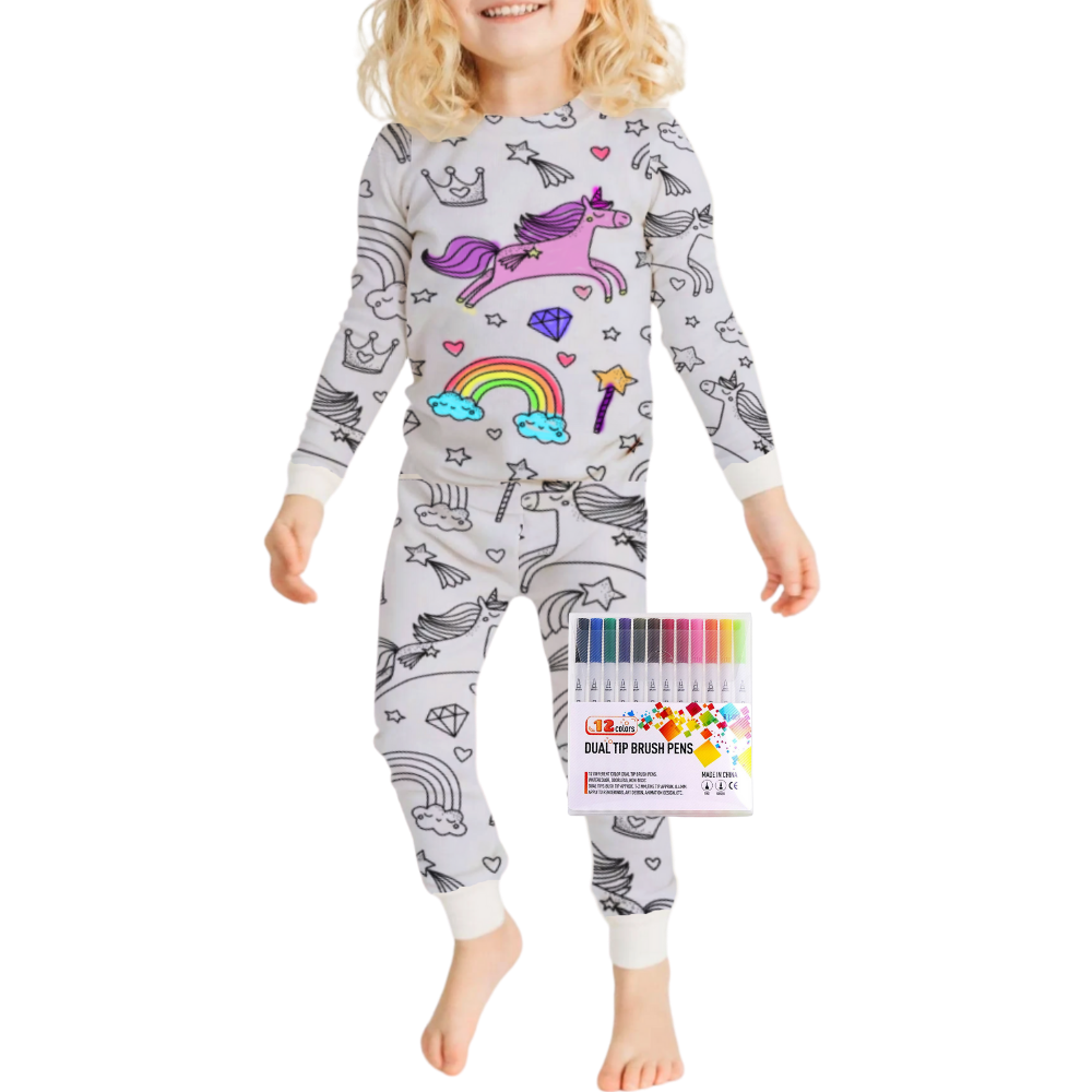 Barn Färg-i-bomull Pyjamas Set