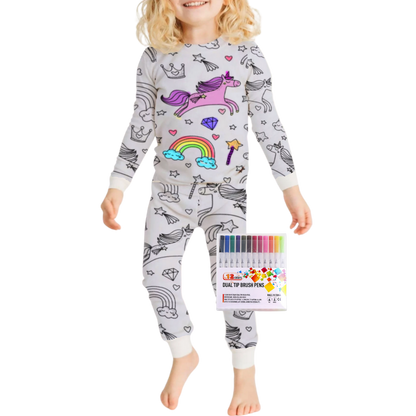 Barn Färg-i-bomull Pyjamas Set