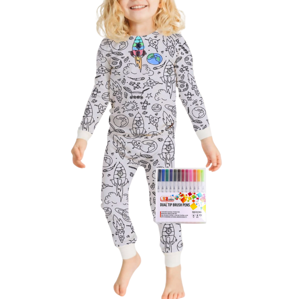 Barn Färg-i-bomull Pyjamas Set
