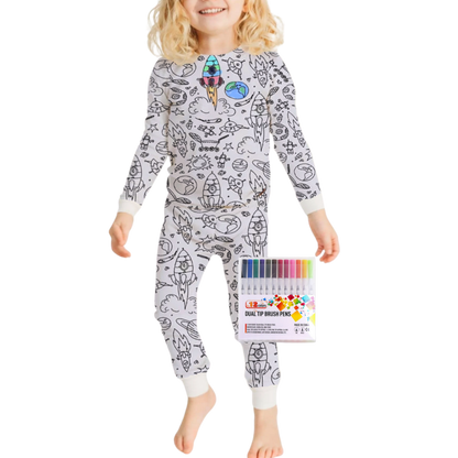 Barn Färg-i-bomull Pyjamas Set