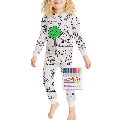 Barn Färg-i-bomull Pyjamas Set