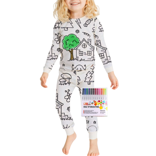 Barn Färg-i-bomull Pyjamas Set