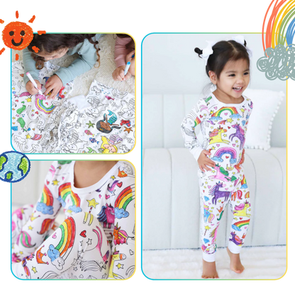 Barn Färg-i-bomull Pyjamas Set