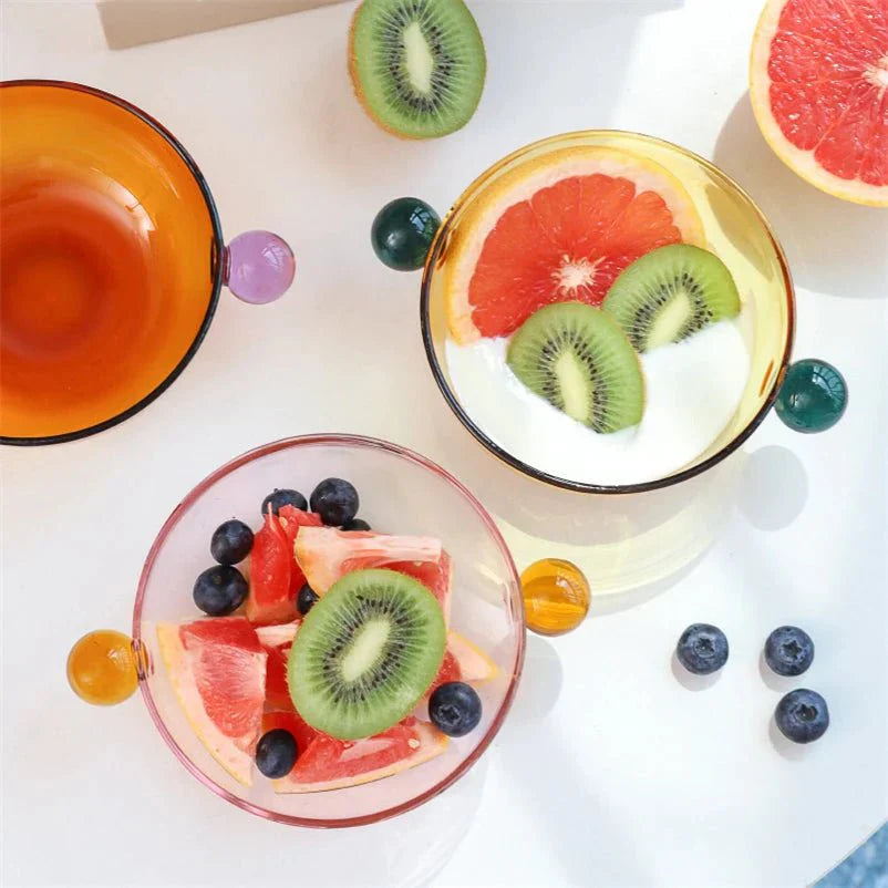 Dubbla bollhandtagade färgade glasbowl miljövänlig design