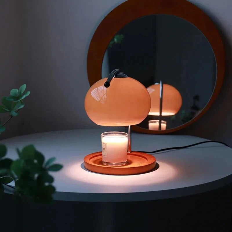 GlowSphere - Macaron Bordsamp av Glas med Träfat