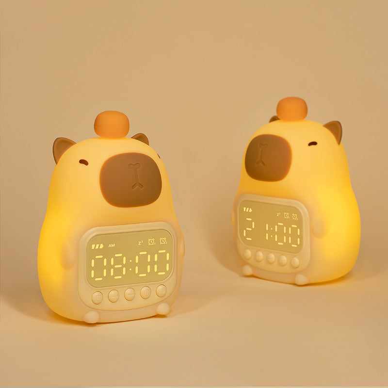CapyGlow – Söt Capibara Nattlampa med LED och Väckarklocka för Barn