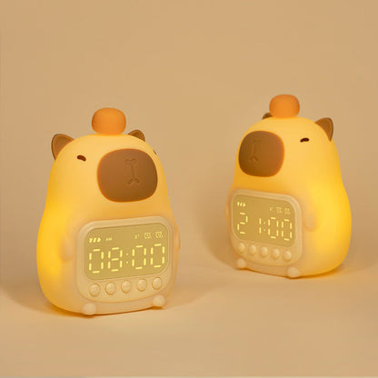 CapyGlow – Söt Capibara Nattlampa med LED och Väckarklocka för Barn