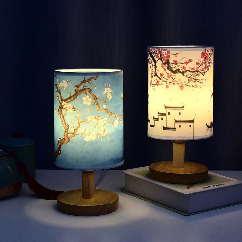 ZenGlow - Dekorativ Japansk Bordslampa med Träbas - Stämningsbelysning