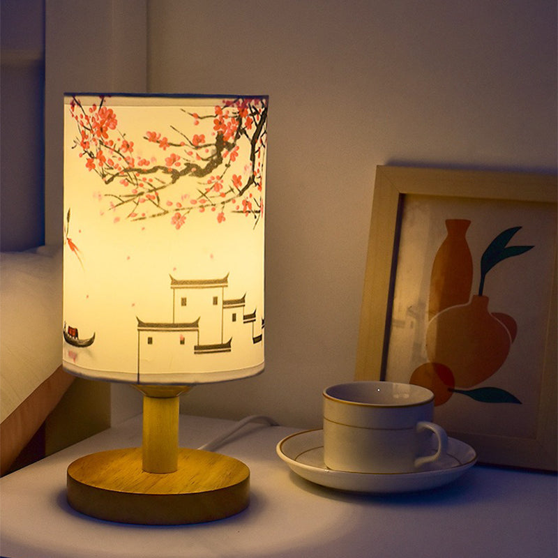 ZenGlow - Dekorativ Japansk Bordslampa med Träbas - Stämningsbelysning