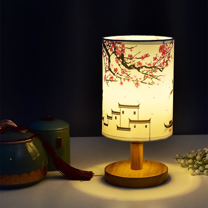ZenGlow - Dekorativ Japansk Bordslampa med Träbas - Stämningsbelysning