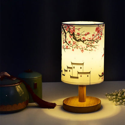 ZenGlow - Dekorativ Japansk Bordslampa med Träbas - Stämningsbelysning