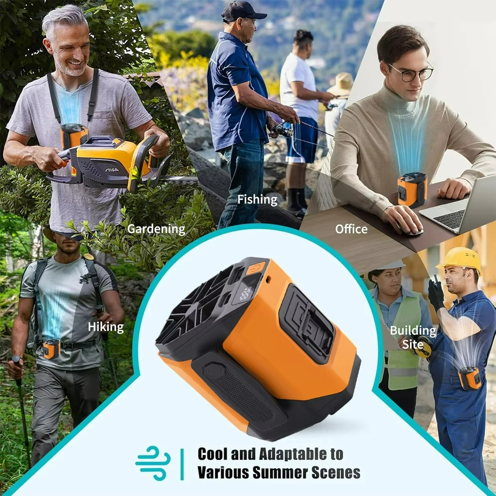 Carvallo Herrventilator Venturo Noble | 20.000 mAh Powerbank | Bälteklämma & LED-lampa | Kompakt 8,6 × 9,8 cm