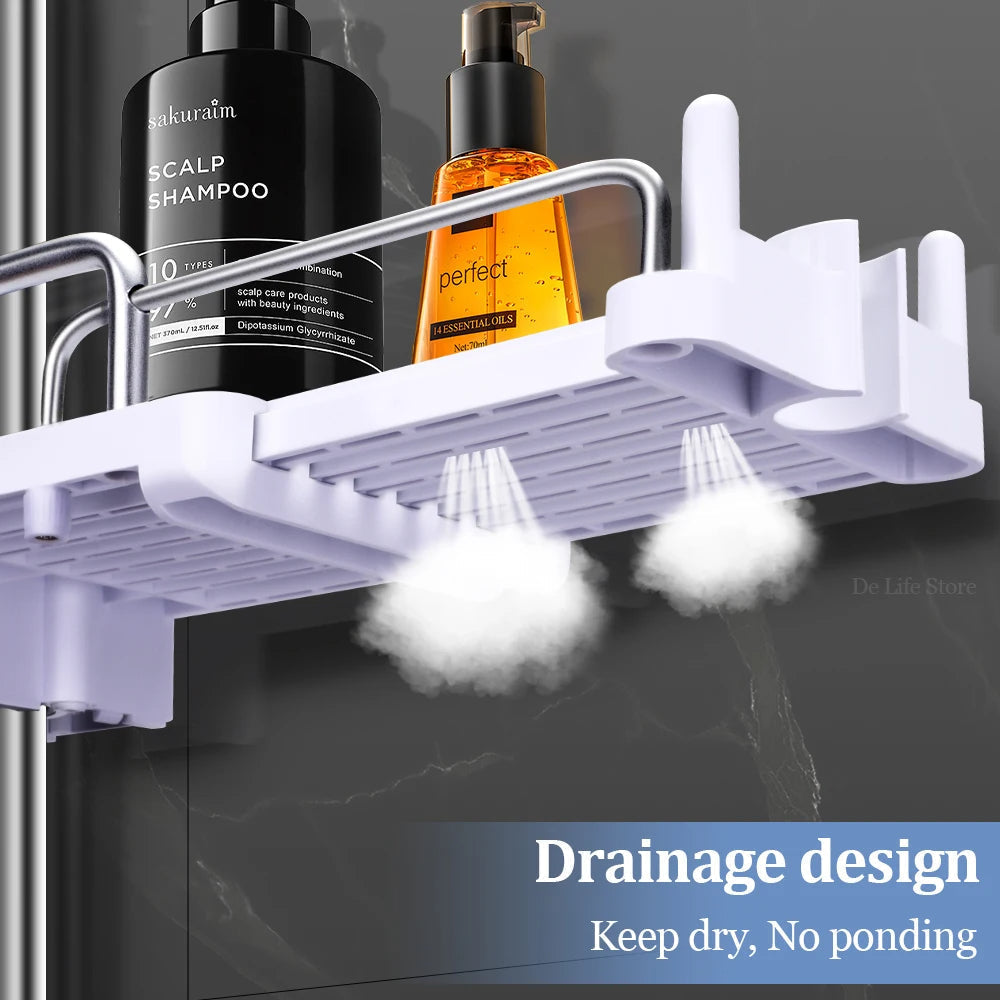 Carvallo Halter | Justerbar duschhuvudshållare & hylla | 2-i-1 design | Platsbesparande plast