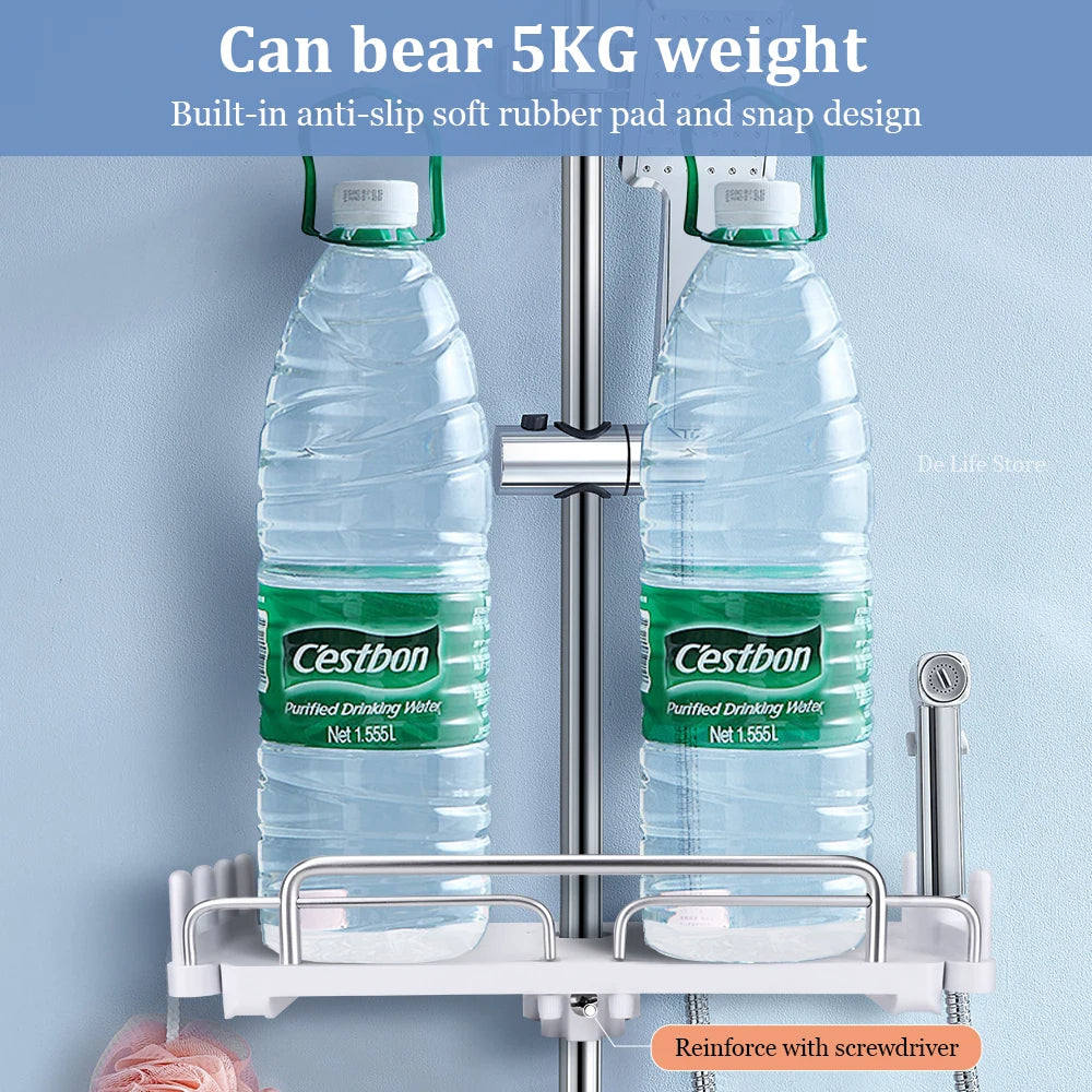 Carvallo Halter | Justerbar duschhuvudshållare & hylla | 2-i-1 design | Platsbesparande plast