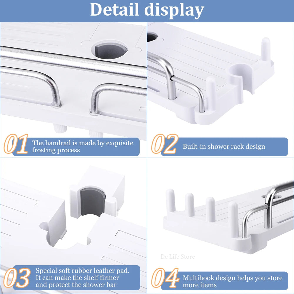 Carvallo Halter | Justerbar duschhuvudshållare & hylla | 2-i-1 design | Platsbesparande plast