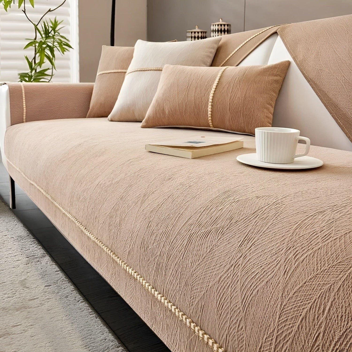 LuxeWrap Sofföverdrag - Modern anti-skratch sofföverdrag i linne
