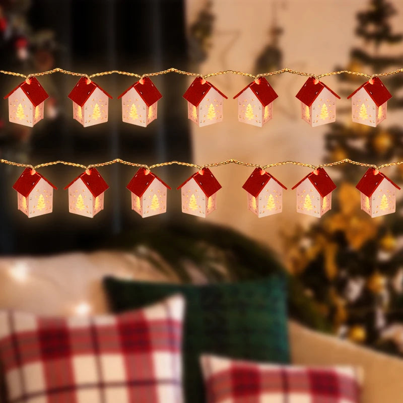 LED-julhus av trä med festlig belysning