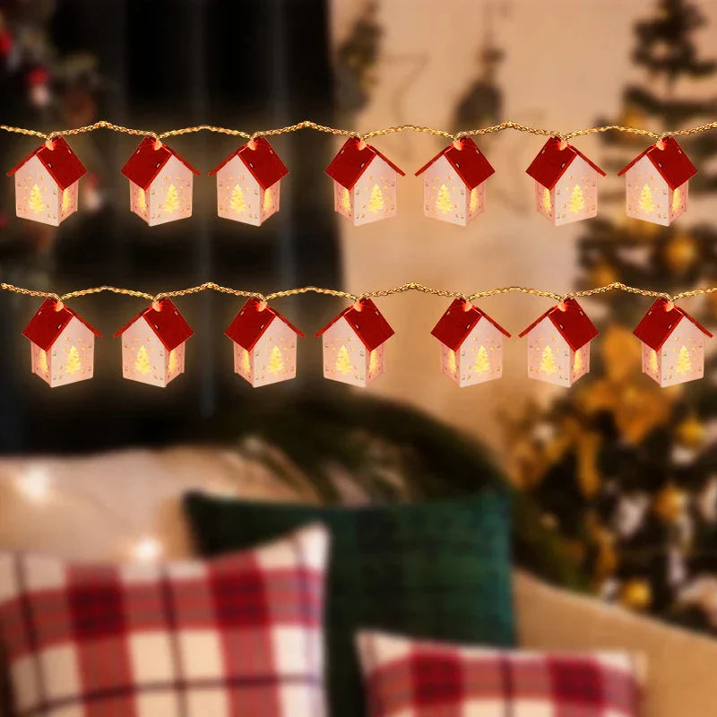 Träjuletidshus med LED-belysning för festlig dekoration